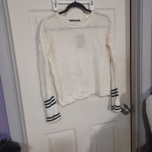 Cream Knit Sweater with Black Stripes Size M
